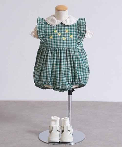 【セール】【Hoppetta(ホッペッタ)】 苺チェックロンパース（ロンパース）｜Hoppetta（ホッペッタ）