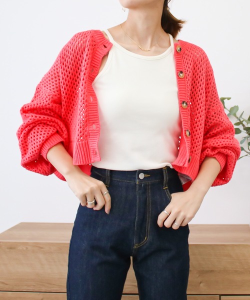 Social GIRL(ソーシャルガール)の「メッシュサマーニットショートカーディガン(カーディガン/ボレロ・レディース・グレイッシュベージュ/ブラック/ピンク/ライトグリーン/キナリ・M)」の1枚目の写真