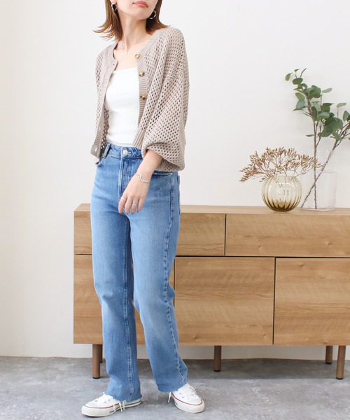 Social GIRL(ソーシャルガール)の「メッシュサマーニットショートカーディガン(カーディガン/ボレロ・レディース・グレイッシュベージュ/ブラック/ピンク/ライトグリーン/キナリ・M)」の10枚目の写真