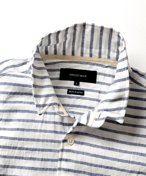 SHIPS JET BLUE（シップスジェットブルー）の「SHIPS JET BLUE (シップス ジェットブルー): コットン / リネン ボーダー ワイヤーシャツ■（シャツ/ブラウス・メンズ・ホワイト/グレー・LARGE/SMALL/MEDIUM）」の3枚目の写真