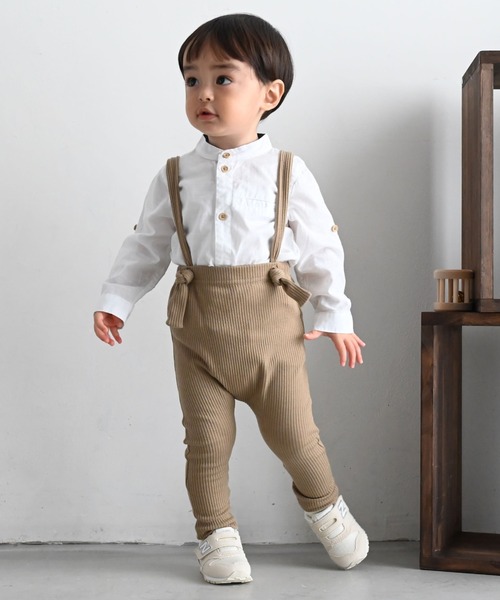 PUPPAPUPO(プッパプーポ)の「サロペット リブパンツ(その他パンツ・キッズ・モカ/ブルー/ブラック/ピンクベージュ/アイボリー/ベージュ/グレー/ミント/ピンク/チャコール・80/70/90)」の1枚目の写真