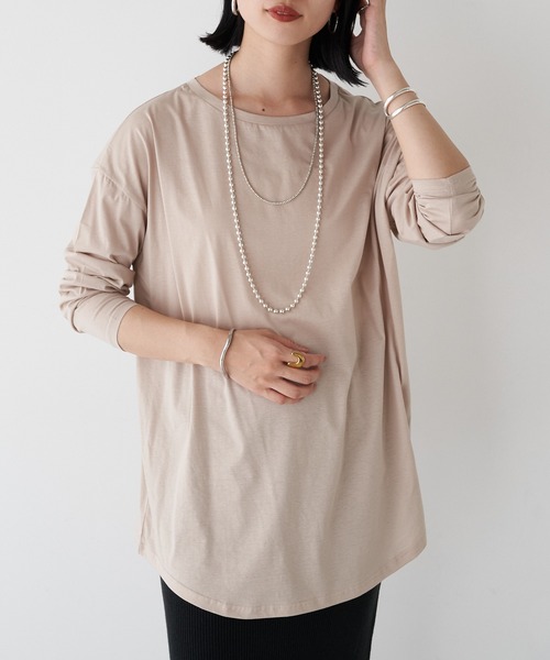 SHENERY（シーナリー）の「シルケットロングスリーブカットソー（Tシャツ/カットソー・レディース・グレイッシュベージュ/オフホワイト・FREE）」の2枚目の写真