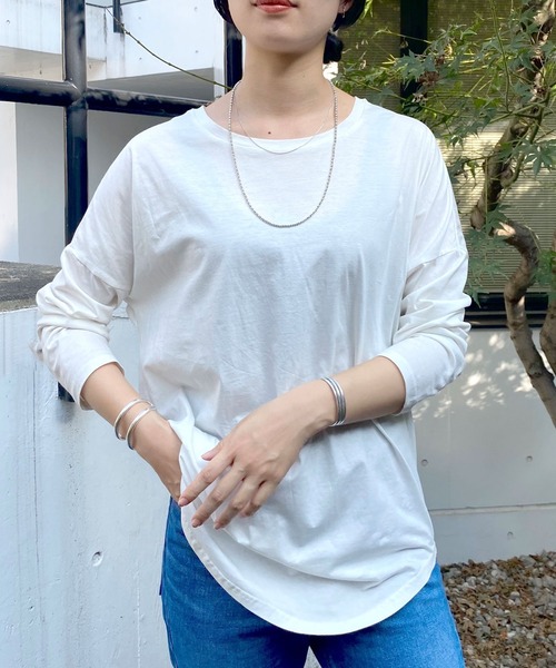 SHENERY（シーナリー）の「シルケットロングスリーブカットソー（Tシャツ/カットソー・レディース・グレイッシュベージュ/オフホワイト・FREE）」の6枚目の写真