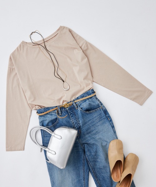 SHENERY（シーナリー）の「シルケットロングスリーブカットソー（Tシャツ/カットソー・レディース・グレイッシュベージュ/オフホワイト・FREE）」の7枚目の写真