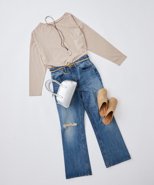 SHENERY（シーナリー）の「シルケットロングスリーブカットソー（Tシャツ/カットソー・レディース・グレイッシュベージュ/オフホワイト・FREE）」の8枚目の写真