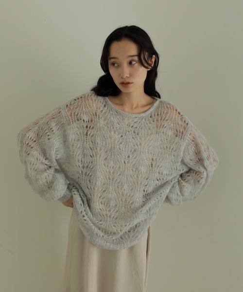 CASA FLINE(カーサフライン)の「モヘアウールクロシェニットプルオーバー(ニット/セーター・レディース・ホワイト/オレンジ/ミント/グレー・FREE)」の3枚目の写真
