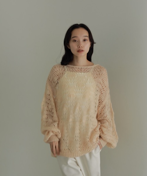 CASA FLINE(カーサフライン)の「モヘアウールクロシェニットプルオーバー(ニット/セーター・レディース・ホワイト/オレンジ/ミント/グレー・FREE)」の4枚目の写真