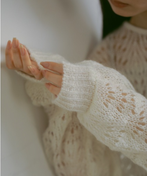 CASA FLINE(カーサフライン)の「モヘアウールクロシェニットプルオーバー(ニット/セーター・レディース・ホワイト/オレンジ/ミント/グレー・FREE)」の5枚目の写真