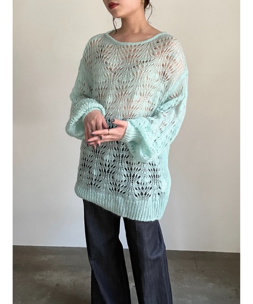 CASA FLINE(カーサフライン)の「モヘアウールクロシェニットプルオーバー(ニット/セーター・レディース・ホワイト/オレンジ/ミント/グレー・FREE)」の19枚目の写真