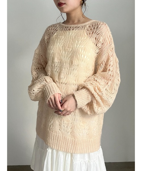 CASA FLINE(カーサフライン)の「モヘアウールクロシェニットプルオーバー(ニット/セーター・レディース・ホワイト/オレンジ/ミント/グレー・FREE)」の13枚目の写真