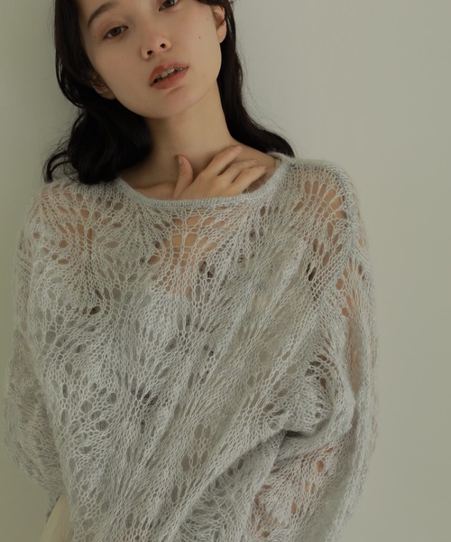CASA FLINE(カーサフライン)の「モヘアウールクロシェニットプルオーバー(ニット/セーター・レディース・ホワイト/オレンジ/ミント/グレー・FREE)」の6枚目の写真