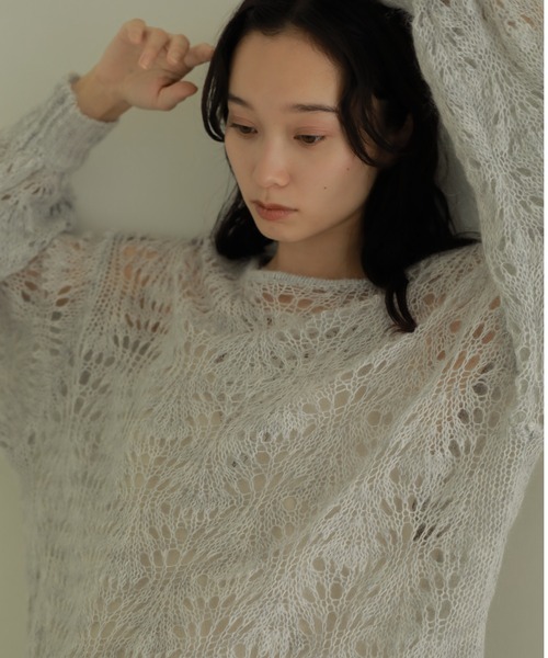 CASA FLINE(カーサフライン)の「モヘアウールクロシェニットプルオーバー(ニット/セーター・レディース・ホワイト/オレンジ/ミント/グレー・FREE)」の7枚目の写真