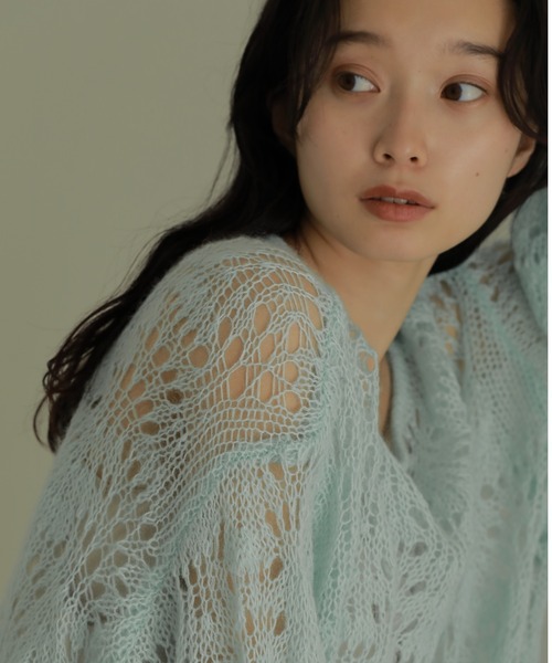 CASA FLINE(カーサフライン)の「モヘアウールクロシェニットプルオーバー(ニット/セーター・レディース・ホワイト/オレンジ/ミント/グレー・FREE)」の8枚目の写真