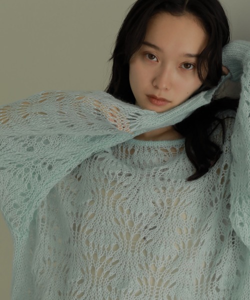 CASA FLINE(カーサフライン)の「モヘアウールクロシェニットプルオーバー(ニット/セーター・レディース・ホワイト/オレンジ/ミント/グレー・FREE)」の9枚目の写真