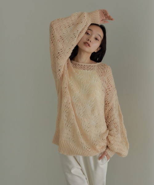 CASA FLINE(カーサフライン)の「モヘアウールクロシェニットプルオーバー(ニット/セーター・レディース・ホワイト/オレンジ/ミント/グレー・FREE)」の10枚目の写真