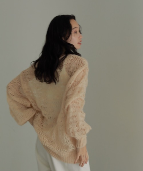 CASA FLINE(カーサフライン)の「モヘアウールクロシェニットプルオーバー(ニット/セーター・レディース・ホワイト/オレンジ/ミント/グレー・FREE)」の11枚目の写真