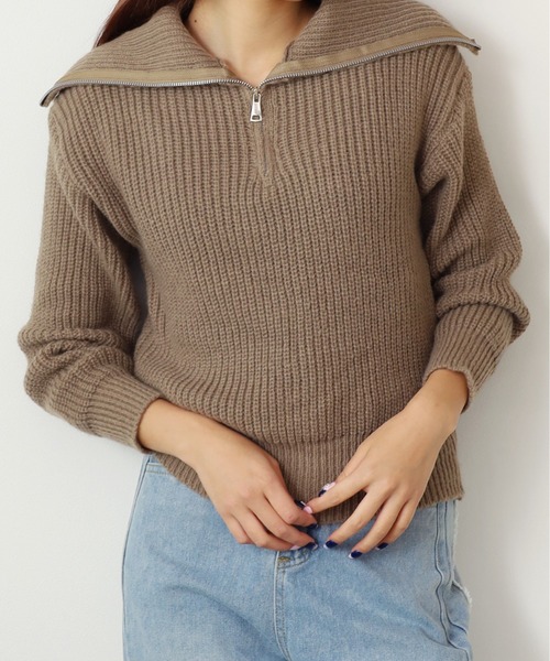 ROOPTOKYO（ループトウキョウ）の「ふわふわハーフジップニット（ニット/セーター・レディース・グレー/ミント/ブラウン・FREE）」の3枚目の写真