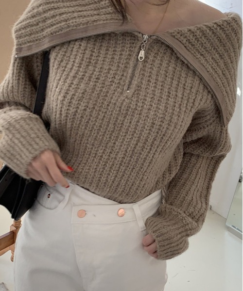 ROOPTOKYO（ループトウキョウ）の「ふわふわハーフジップニット（ニット/セーター・レディース・グレー/ミント/ブラウン・FREE）」の4枚目の写真