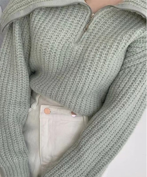 ROOPTOKYO（ループトウキョウ）の「ふわふわハーフジップニット（ニット/セーター・レディース・グレー/ミント/ブラウン・FREE）」の5枚目の写真