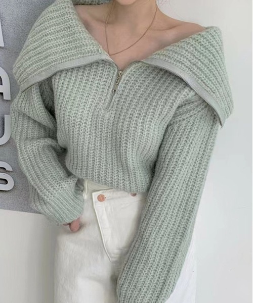 ROOPTOKYO（ループトウキョウ）の「ふわふわハーフジップニット（ニット/セーター・レディース・グレー/ミント/ブラウン・FREE）」の6枚目の写真