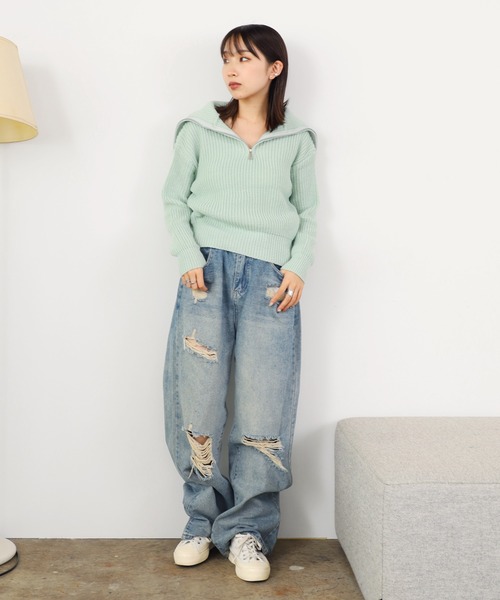 ROOPTOKYO（ループトウキョウ）の「ふわふわハーフジップニット（ニット/セーター・レディース・グレー/ミント/ブラウン・FREE）」の20枚目の写真