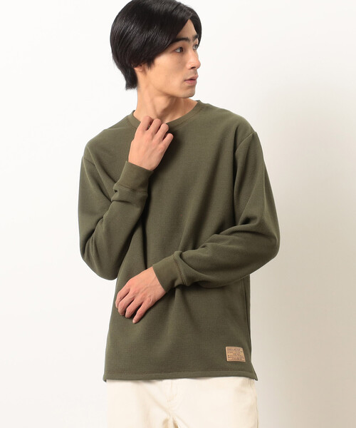 Purple&Yellow(パープルアンドイエロー)の「裏起毛 ワッフル クルーネックTシャツ(Tシャツ/カットソー・メンズ・カーキ/アイボリー/ブラック/ミント・LARGE/SMALL/MEDIUM)」の6枚目の写真