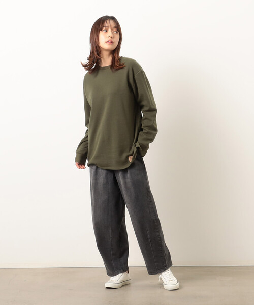 Purple&Yellow(パープルアンドイエロー)の「裏起毛 ワッフル クルーネックTシャツ(Tシャツ/カットソー・メンズ・カーキ/アイボリー/ブラック/ミント・LARGE/SMALL/MEDIUM)」の7枚目の写真