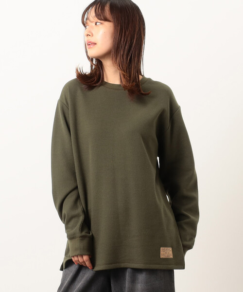 Purple&Yellow(パープルアンドイエロー)の「裏起毛 ワッフル クルーネックTシャツ(Tシャツ/カットソー・メンズ・カーキ/アイボリー/ブラック/ミント・LARGE/SMALL/MEDIUM)」の8枚目の写真