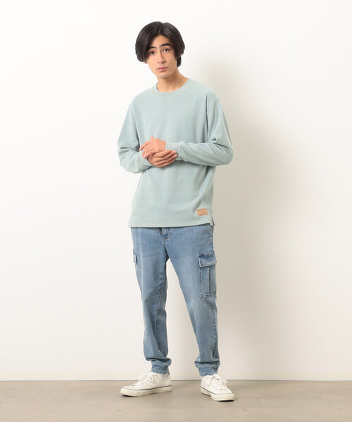 Purple&Yellow(パープルアンドイエロー)の「裏起毛 ワッフル クルーネックTシャツ(Tシャツ/カットソー・メンズ・カーキ/アイボリー/ブラック/ミント・LARGE/SMALL/MEDIUM)」の10枚目の写真