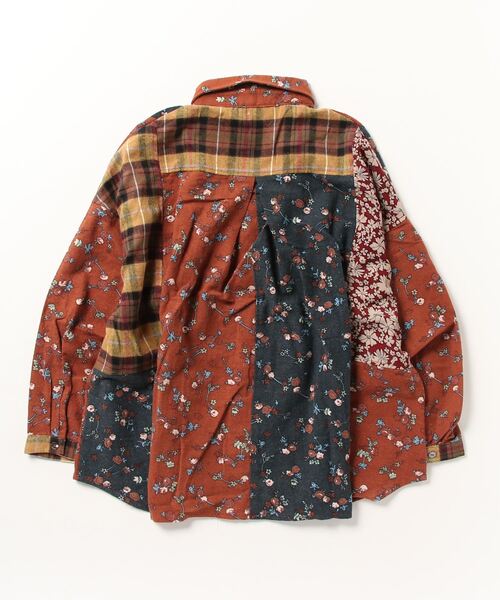 sandy（サンディー）の「【sandy】プリントパッチワークラウンドカラーブラウス（シャツ/ブラウス・レディース・ネイビー/オレンジ・FREE）」の3枚目の写真