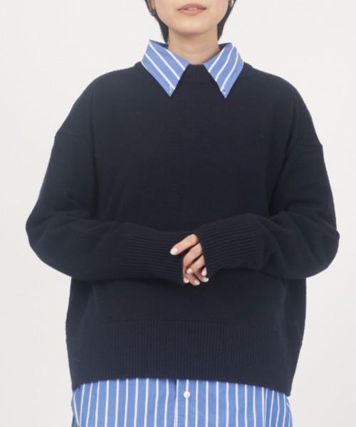 【即完sサイズ❗️】stone  ニットセーター　ネイビー　s セール】 【洗える】スタンドネック ニット （ニット・セーター）｜ANY