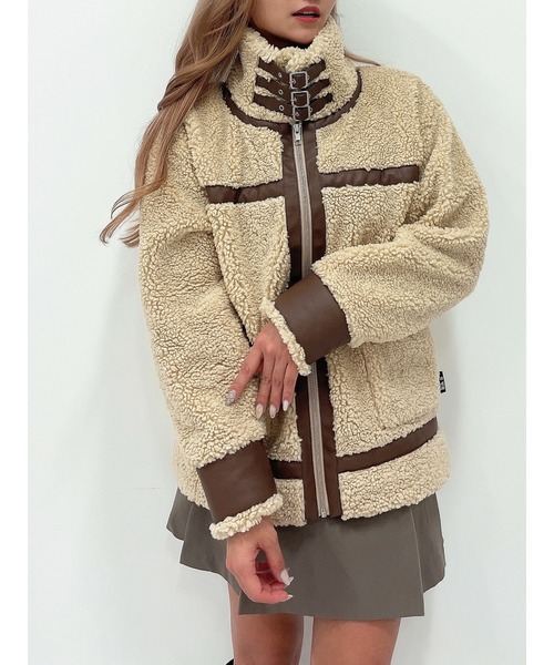 DURAS(デュラス)の「ベルト付きスタンドカラーボアジャケット(その他アウター・レディース・グリーン/ベージュ/ホワイト・FREE)」の18枚目の写真