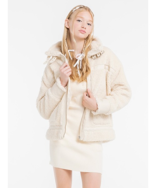 DURAS(デュラス)の「ベルト付きスタンドカラーボアジャケット(その他アウター・レディース・グリーン/ベージュ/ホワイト・FREE)」の16枚目の写真