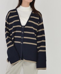 【INTERPLAY select】12Gワッフルボーダー2WAYニットカーディガン