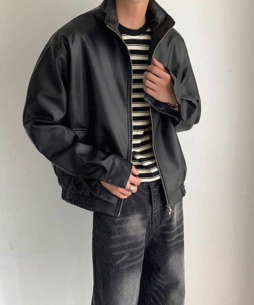 aimoha(アイモハ)の「aimoha men STAND NECK PU BLOUSON スタンドネックブルゾン(ブルゾン・メンズ・オフホワイト/ブラック・MEDIUM/X-LARGE/XX-LARGE/LARGE)」の7枚目の写真