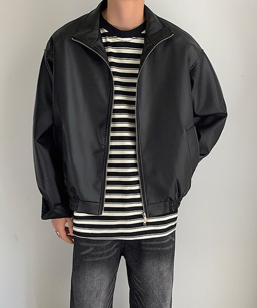 aimoha(アイモハ)の「aimoha men STAND NECK PU BLOUSON スタンドネックブルゾン(ブルゾン・メンズ・オフホワイト/ブラック・MEDIUM/X-LARGE/XX-LARGE/LARGE)」の14枚目の写真
