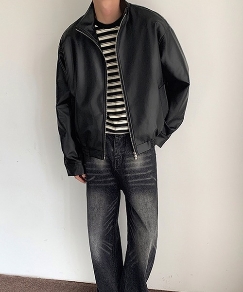 aimoha(アイモハ)の「aimoha men STAND NECK PU BLOUSON スタンドネックブルゾン(ブルゾン・メンズ・オフホワイト/ブラック・MEDIUM/X-LARGE/XX-LARGE/LARGE)」の12枚目の写真