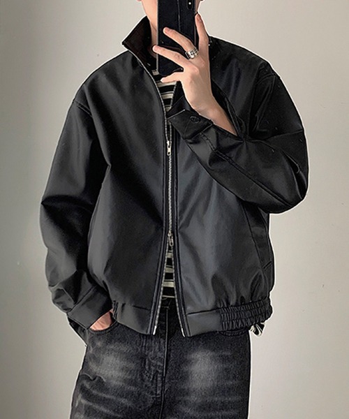 aimoha(アイモハ)の「aimoha men STAND NECK PU BLOUSON スタンドネックブルゾン(ブルゾン・メンズ・オフホワイト/ブラック・MEDIUM/X-LARGE/XX-LARGE/LARGE)」の8枚目の写真
