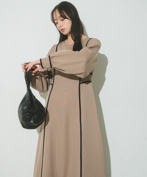 VANNIE U(ヴァニーユー)の「バイカラーパイピングフレアワンピース(ワンピース・レディース・アイボリー/チェック/ベージュ・FREE)」の21枚目の写真