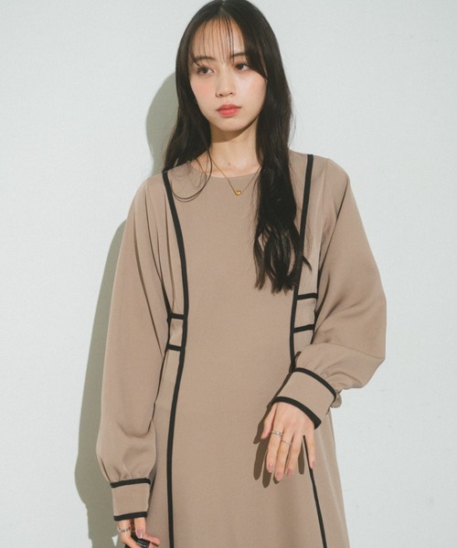 VANNIE U(ヴァニーユー)の「バイカラーパイピングフレアワンピース(ワンピース・レディース・アイボリー/チェック/ベージュ・FREE)」の22枚目の写真