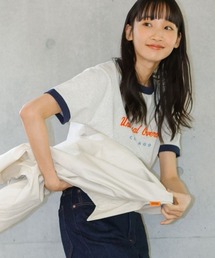【Lala Begin vol.17掲載】[UNIVERSAL OVERALL/ユニバーサルオーバーオール] 別注 フロッキーロゴプリント リンガーTシャツ