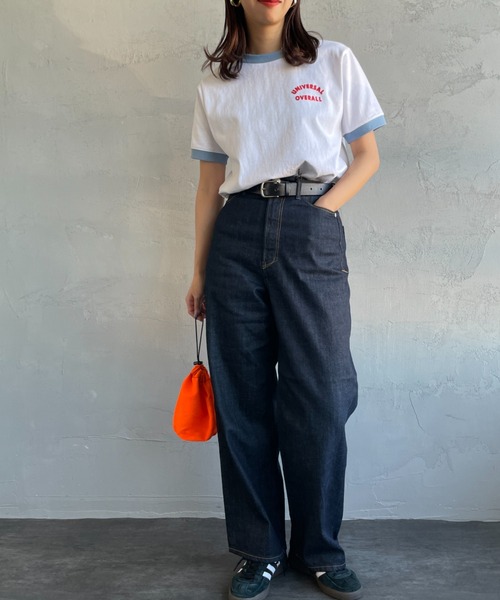 UNIVERSAL OVERALL（ユニバーサルオーバーオール）の「【Lala Begin vol.17掲載】[UNIVERSAL OVERALL/ユニバーサルオーバーオール] 別注 フロッキーロゴプリント リンガーTシャツ（Tシャツ/カットソー・レディース・オートミール/ネイビー/ホワイト/ピンク・F）」の13枚目の写真
