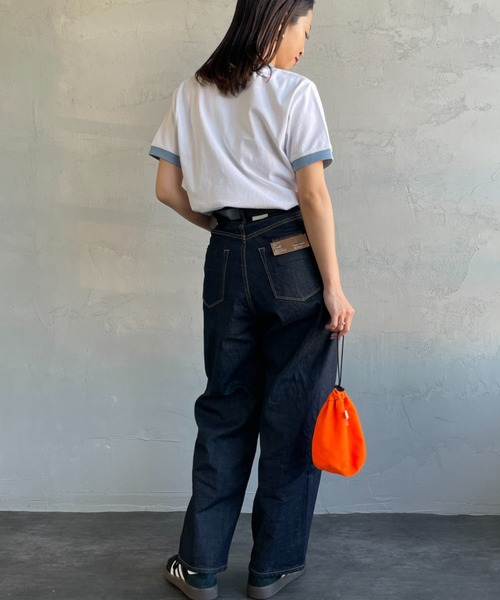 UNIVERSAL OVERALL（ユニバーサルオーバーオール）の「【Lala Begin vol.17掲載】[UNIVERSAL OVERALL/ユニバーサルオーバーオール] 別注 フロッキーロゴプリント リンガーTシャツ（Tシャツ/カットソー・レディース・オートミール/ネイビー/ホワイト/ピンク・F）」の11枚目の写真