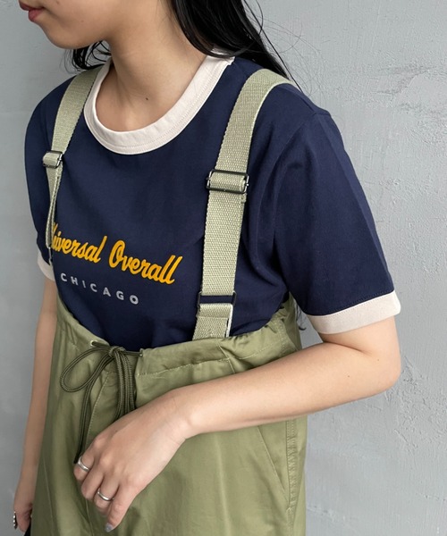 tシャツ 「UNIVERSAL OVERALL/ユニバーサルオーバーオール」 別注 ロゴプリント リンガーTシャツ レディース UNIVERSAL OVERALL tシャツ 「UNIVERSAL OVERALL/ユニバーサル