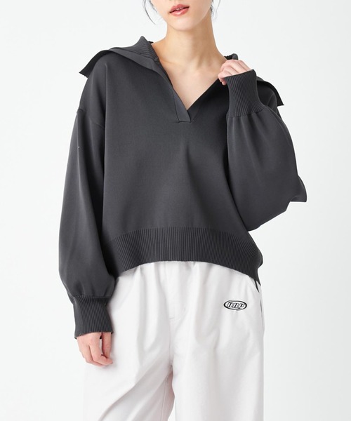 ANAP(アナップ)の「スキッパーデザインスポンジニットトップス(ニット/セーター・レディース・ライトブルー/ホワイト×ブラック/スミクロ・FREE)」の2枚目の写真