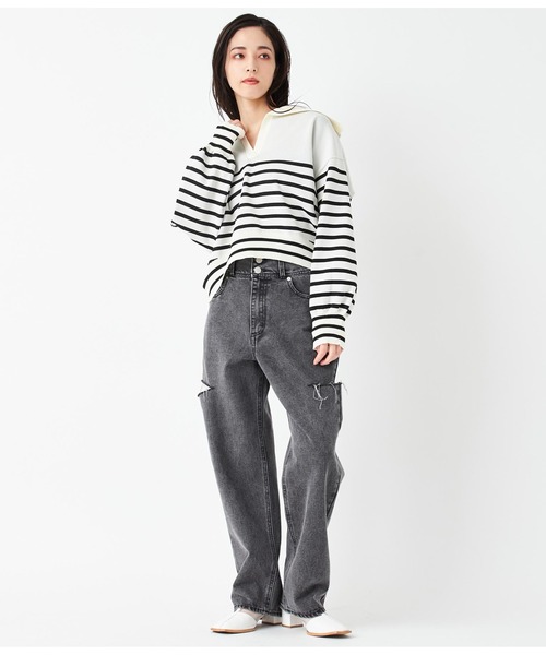 ANAP(アナップ)の「スキッパーデザインスポンジニットトップス(ニット/セーター・レディース・ライトブルー/ホワイト×ブラック/スミクロ・FREE)」の14枚目の写真
