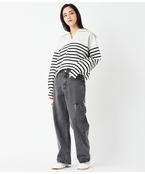 ANAP(アナップ)の「スキッパーデザインスポンジニットトップス(ニット/セーター・レディース・ライトブルー/ホワイト×ブラック/スミクロ・FREE)」の15枚目の写真