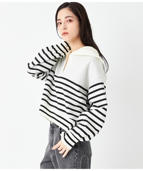 ANAP(アナップ)の「スキッパーデザインスポンジニットトップス(ニット/セーター・レディース・ライトブルー/ホワイト×ブラック/スミクロ・FREE)」の12枚目の写真