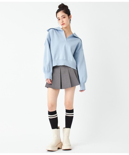 ANAP(アナップ)の「スキッパーデザインスポンジニットトップス(ニット/セーター・レディース・ライトブルー/ホワイト×ブラック/スミクロ・FREE)」の6枚目の写真