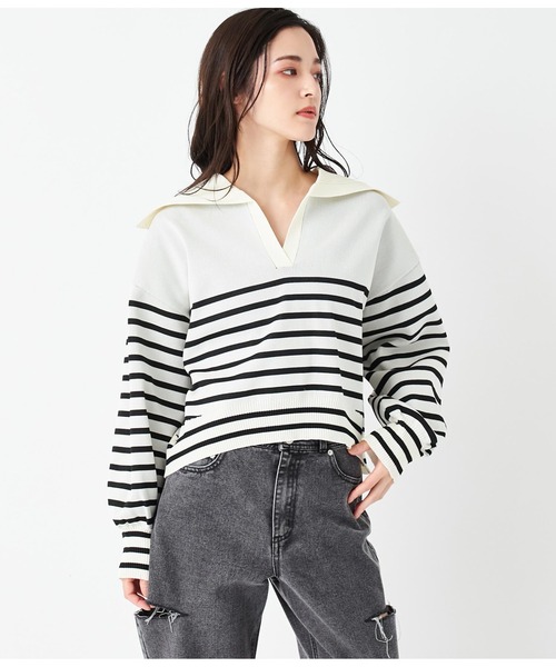ANAP(アナップ)の「スキッパーデザインスポンジニットトップス(ニット/セーター・レディース・ライトブルー/ホワイト×ブラック/スミクロ・FREE)」の11枚目の写真